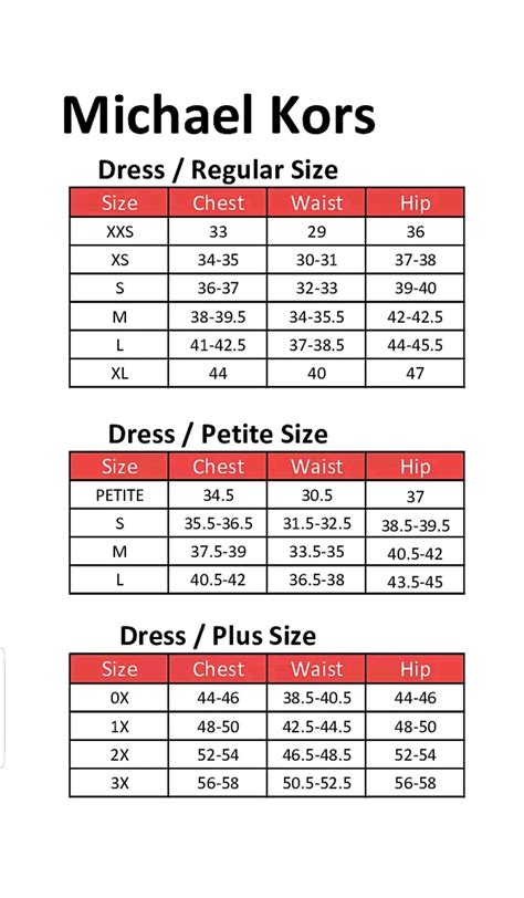 size chart michael kors